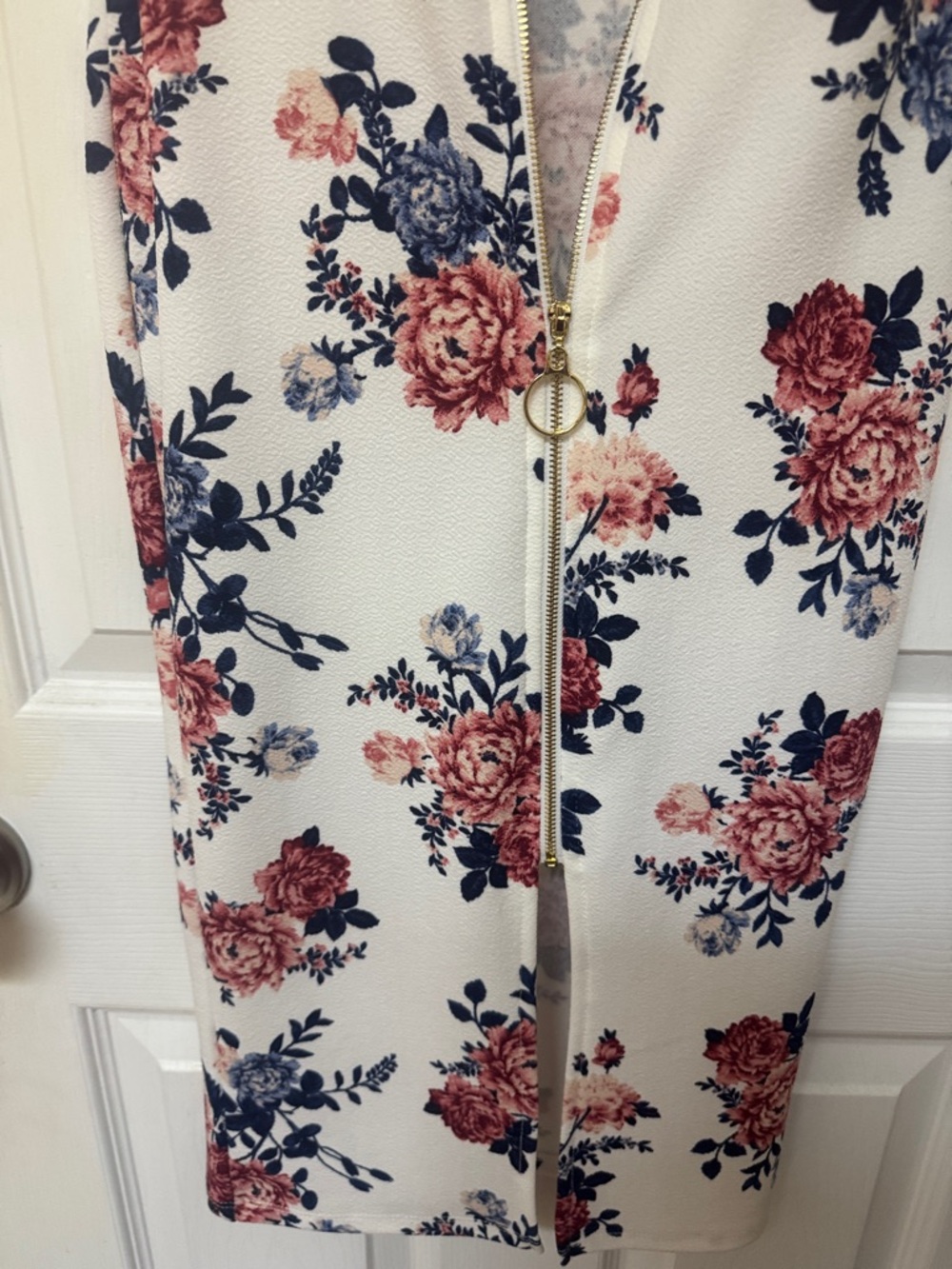 Crave Fame White Midi Dress with Pink and Navy Floral Print - Picture 4 of 5
